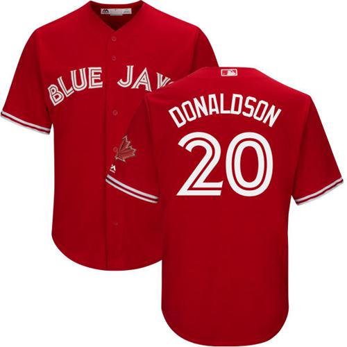Blue Jays #20 Josh Donaldson Red New Cool Base Canada Day Stitched MLB Jersey